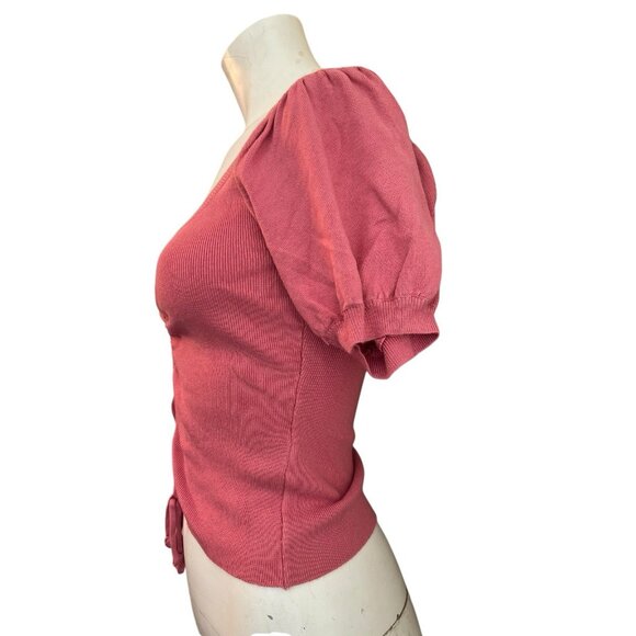 Ladies Small Medium Mauve Pink Ruched Knit Top Short Sleeve Shirt NWT Luna Ivy - Picture 2 of 7